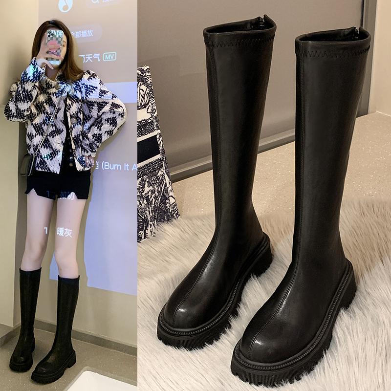 flat platform knee high boots