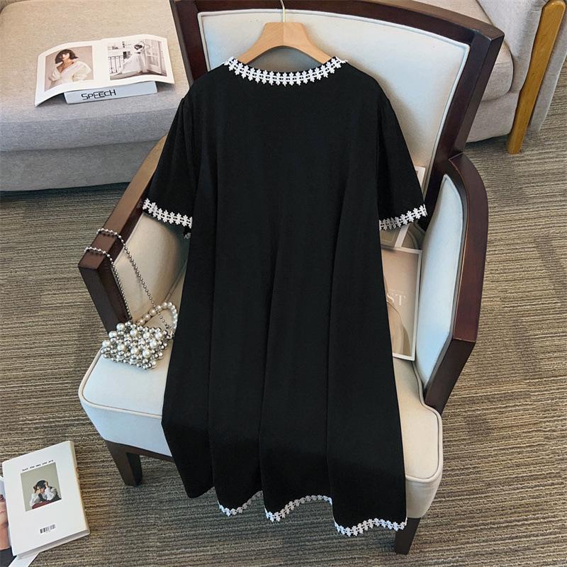 Plus Size Slimming Mid-Length Loose Dress for Women - Round Neck, Sizes 200/300/350 Jin, Style 7117