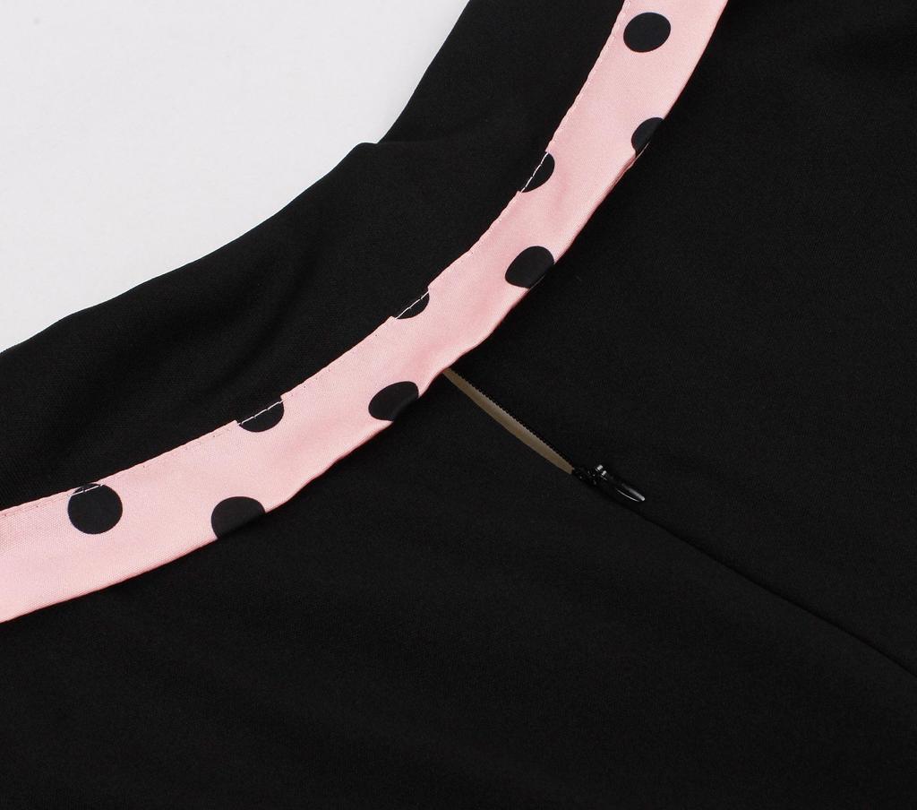 Retro Colorblock Polka Dot Short Sleeve Dress with Turn-Down Collar - Elegant Spring/Summer Style