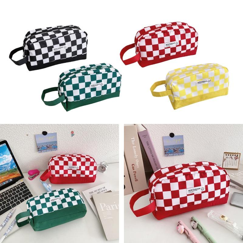Checkered Pencil Pattern Case Large Capacity Stationery Makeup Cosmetic Gift Bag