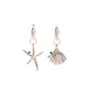Summer Niche Design Sense Starfish Shell Asymmetrical Ear Buckle Diamond Pearl Fashion Simple Temperament Earrings
