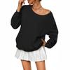 Women's Casual Fashion Solid Color Off-shoulder Long-sleeved Loose Sweatshirt With Pockets