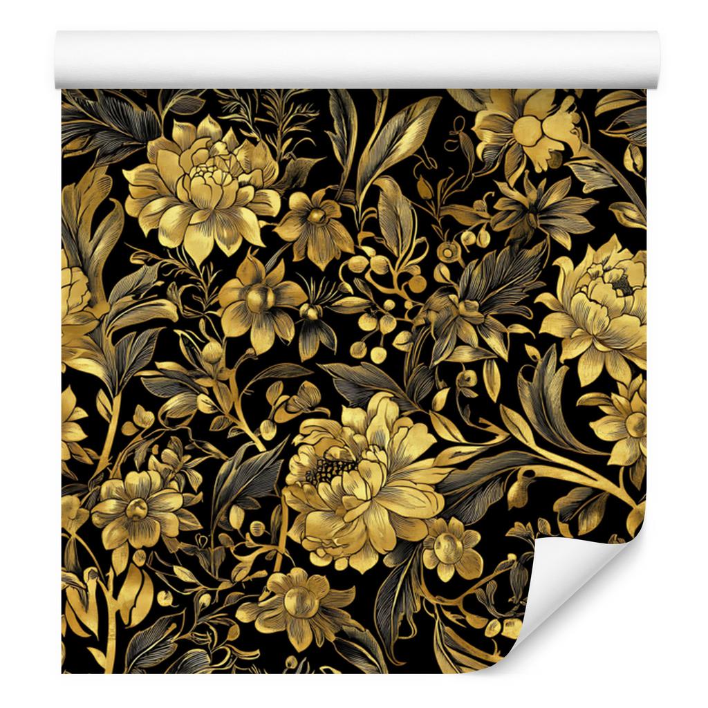 Golden Hibiscus Wallpaper, Ochre and Gold, Soft Forms, 50x1000