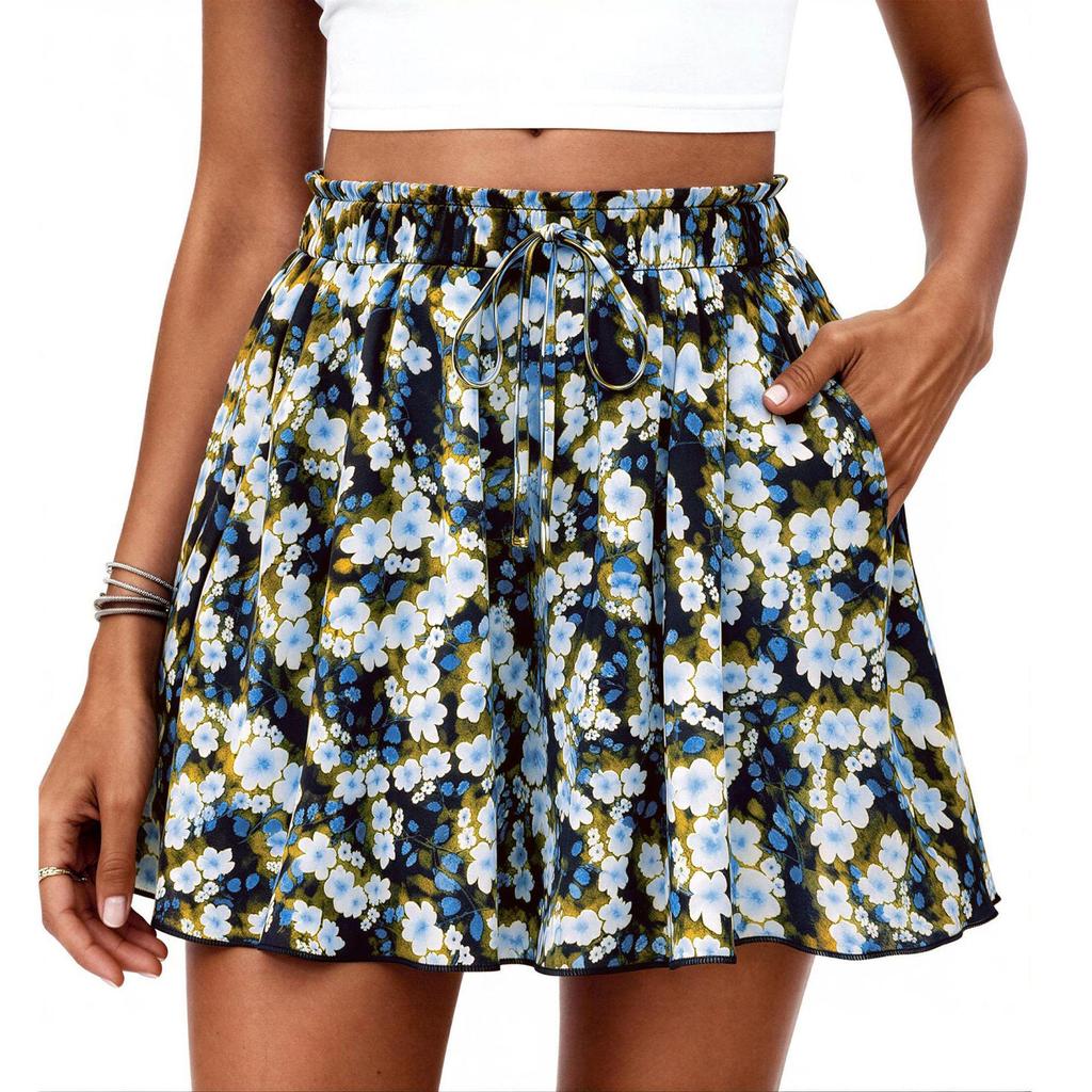2026 Spring/Summer Women's High-Waisted Floral A-Line Casual Shorts - European Style, Versatile Vacation Wear