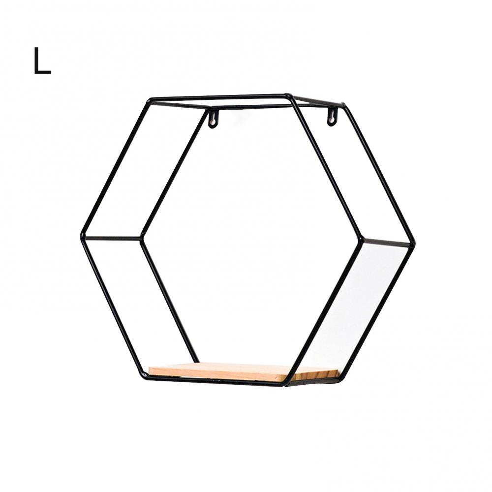Wooden Board Metal Framed Storage Holder Rack Nordic Wall Mounted Floating Hexagon Shelf Geometric Frame Stand Rack Home Decor