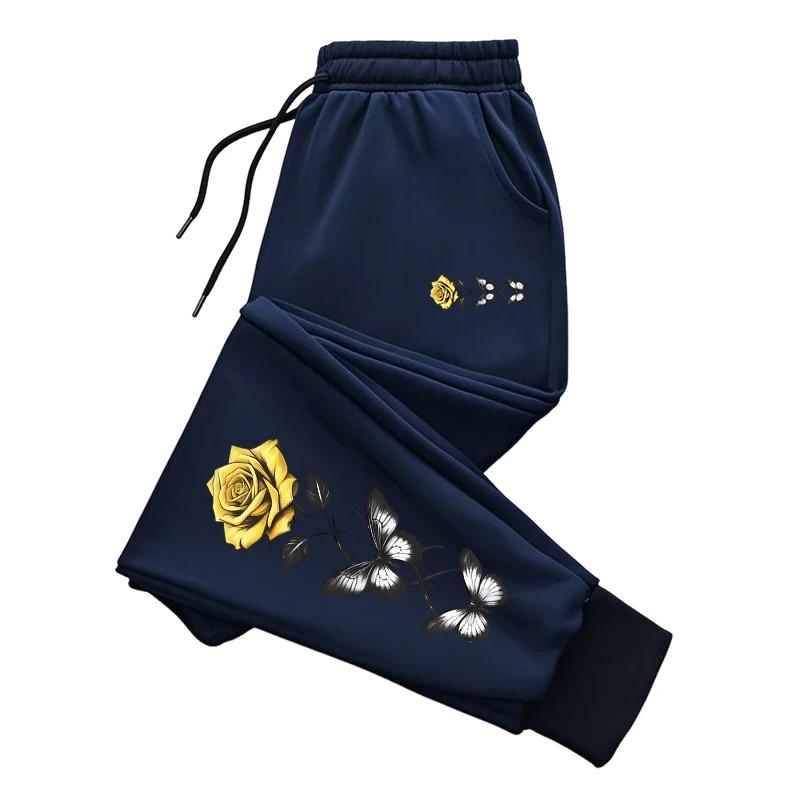 Flower Printed Women's Sweatpants Urban Fashion Drawstring Loose Jogger Pants Female Home Outdoor Sporty Comfort Trousers