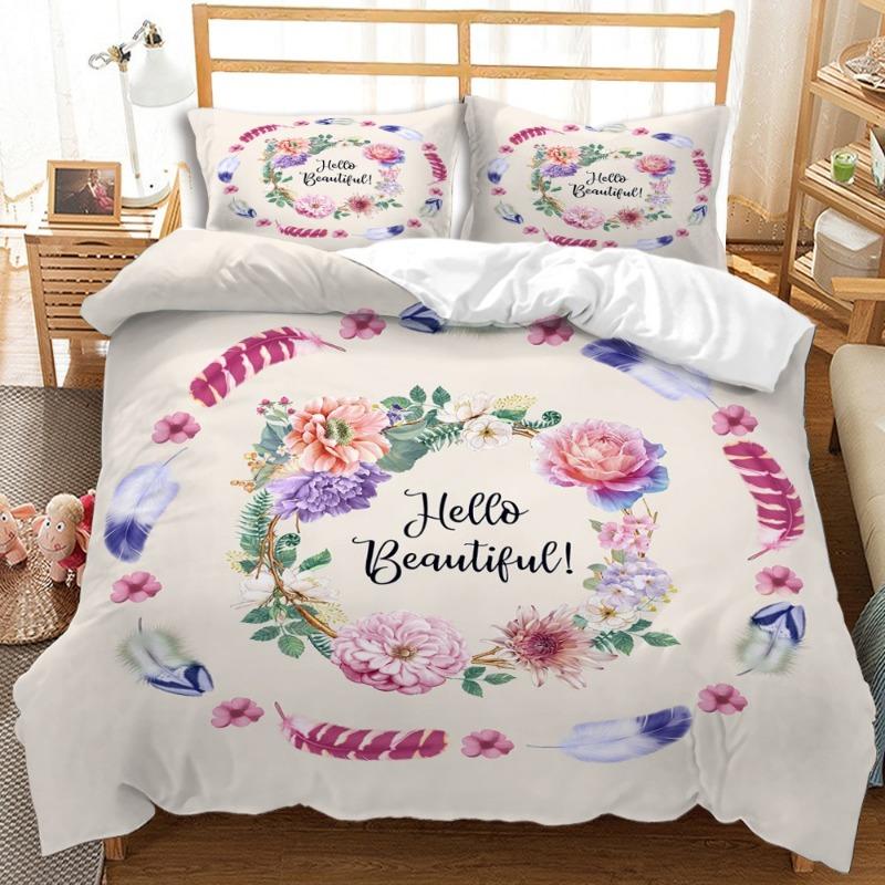 3D Printed Floral Bedding Set Cartoon Animal Pattern Down Pillowcase Children and Teen Bedroom Decoration Single Double Bed