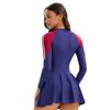 Conservative One-Piece Swimsuit Women's Color Matching Long Sleeve Sunscreen Surfing Suit Conservative Skirt Swimming Suit