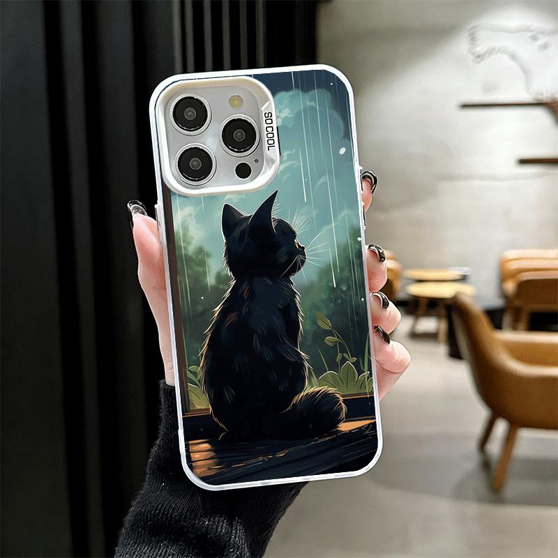 Healing Sense Cat Rain Soft Phone Case for iPhone 15 16 17 Pro Max 17Air 16E 14 Plus 13 12 Mini Shockproof Cover Back Shell