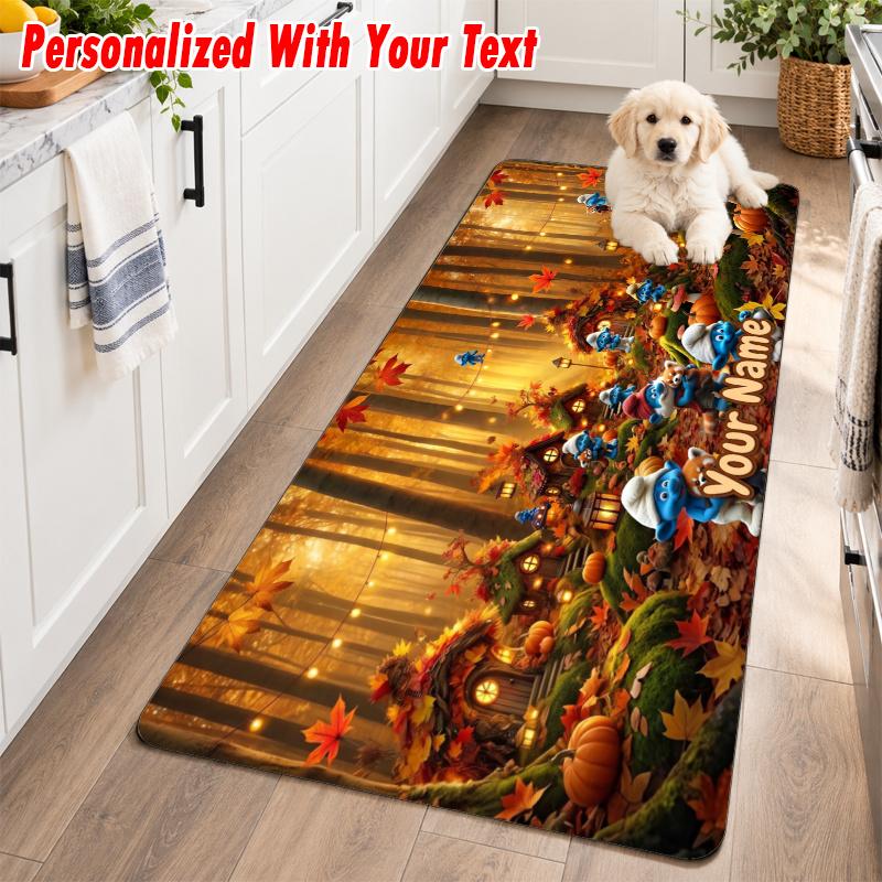 Smurfs Custom Text Flannel Floor Rug Soft Kitchen Mat Personalized Non Slip Carpet