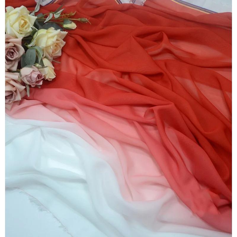 Gradient Color Organza Tulle Fabric 100D Chiffon Fabric for Diy Ancient Style Hanfu Dress Stage Dance Costume Drape Decor Craft