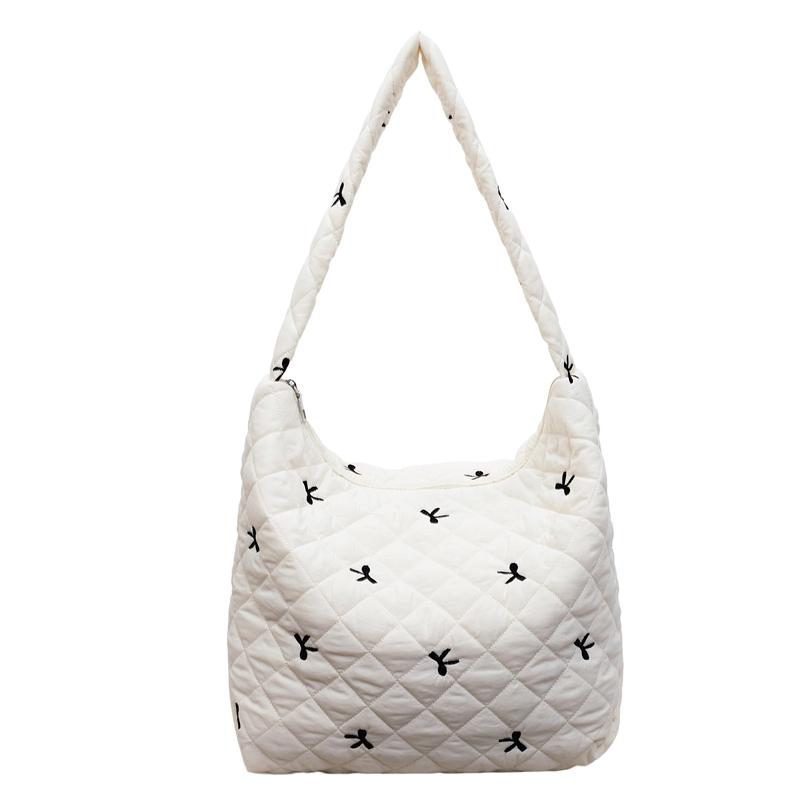 Nyl Solid Color Bow Diamd Grid Embroidery Casual Tote 2026 New Casual Bags Casual Leisure Sweet Versatile Women's Handbags
