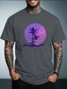 Unisex Summer White Short Sleeve Tee Retro Purple Sunset Palm Tree Beach Graphic Print Crew Neck Loose Male Casual Tops