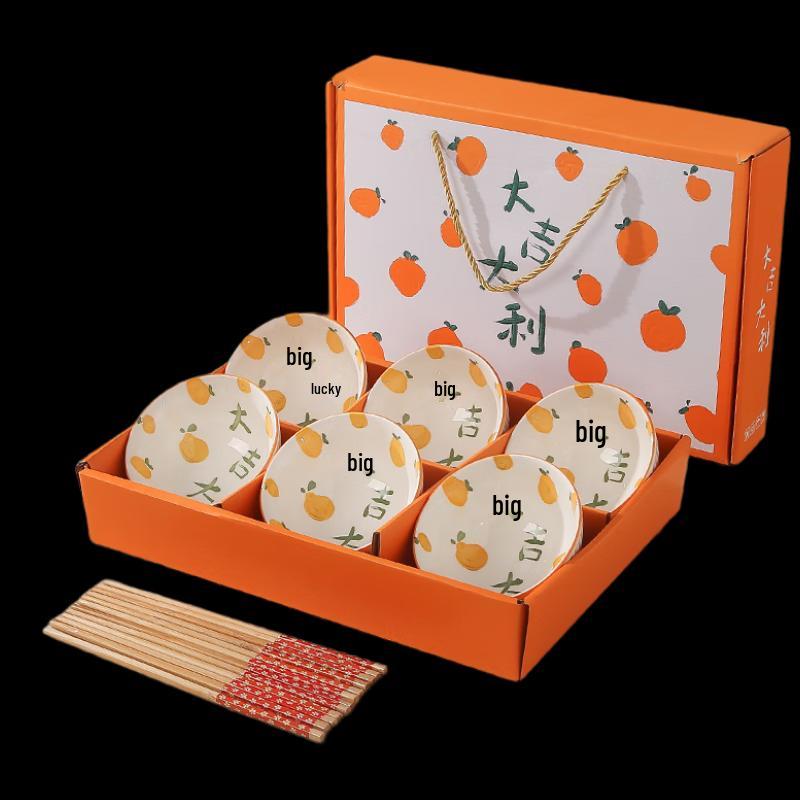 Minimalist Ceramic Dining Gift Set (6 Bowls, 6 Chopsticks)