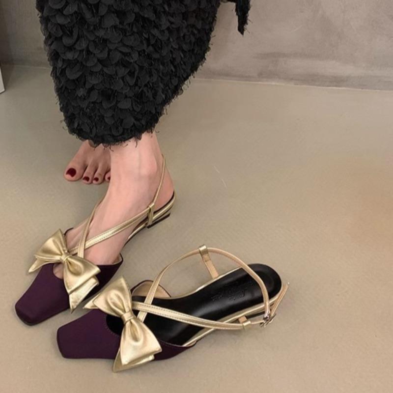 

Fashion Fashion Colorblock Square Heel Sandals Summer New Square Toe Open Toe Bow Non-Slip Wear-Resistant Kitten Heels 39 фиолетовый