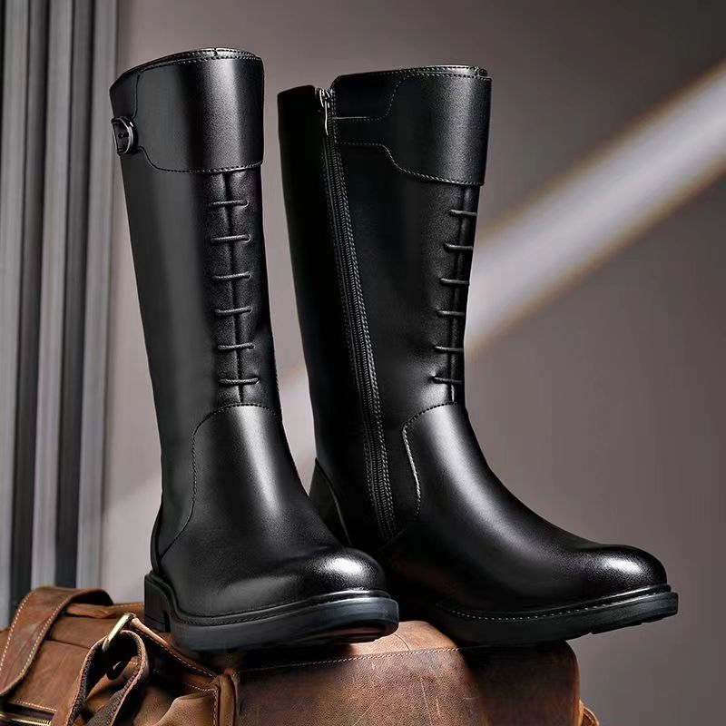 Módní pánské luxusní módní vysoké boty na motorku černé trendy originální kožené boty podzimní zimní jezdecká bota cool long knight botas