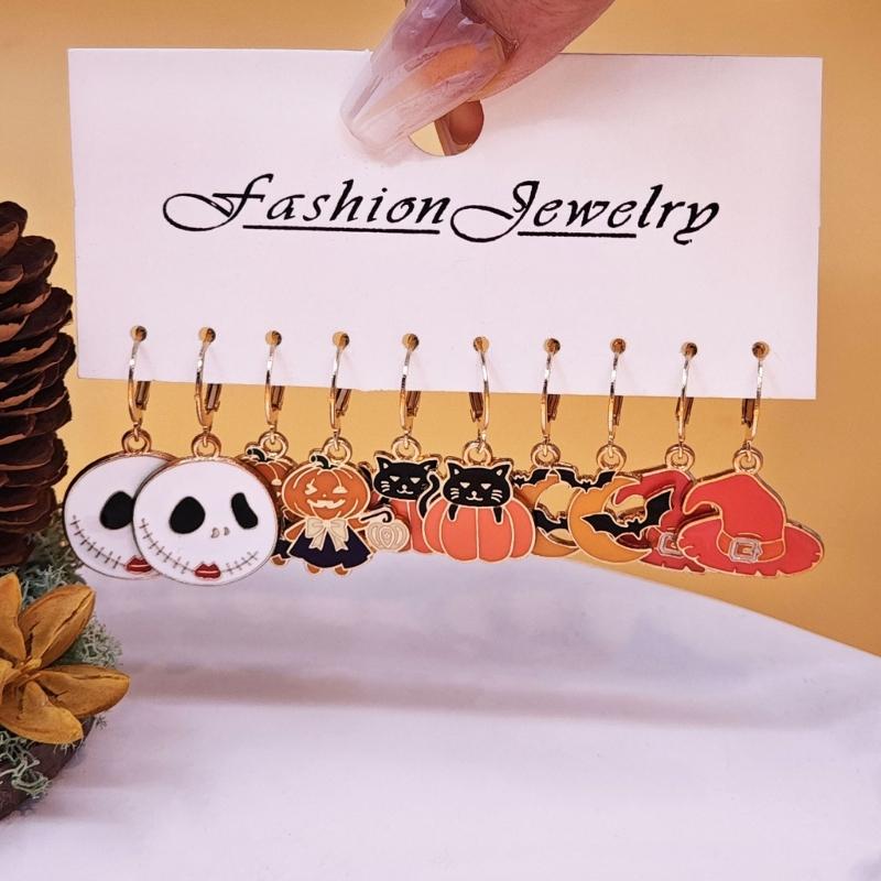Fashionable Halloween Pumpkin Black Cats Dangle Earrings Festival Charm Syurdy Alloy Jewelry Accessory for Parties