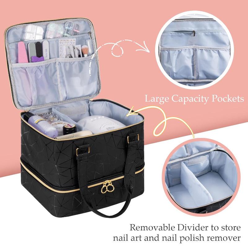 Elegant Travel Makeup Bag: Double-Layer Nail Polish Storage for 42 Bottles