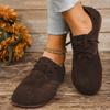 Fashion 2025 Spring/autumn New Women's Shoes Fashionable Round Toe Suede Flat Shoes Lightweight Shoelace Casual Sneakers Large Size 43