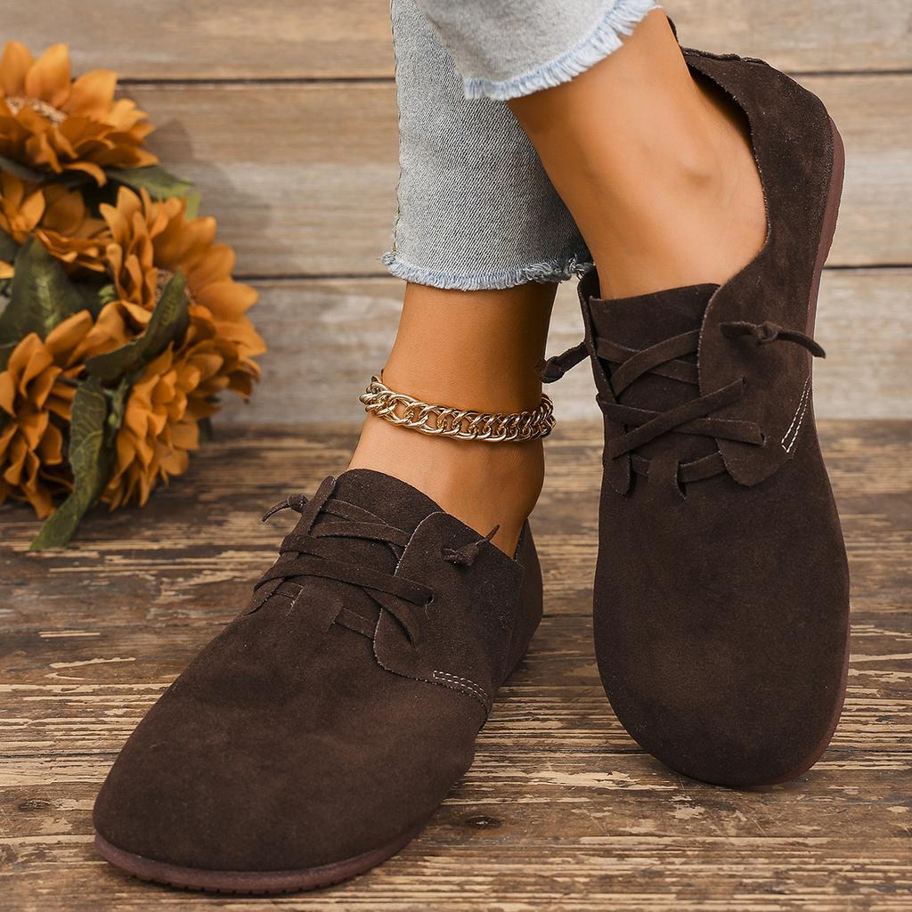 Fashion 2025 Spring/autumn New Women's Shoes Fashionable Round Toe Suede Flat Shoes Lightweight Shoelace Casual Sneakers Large Size 43