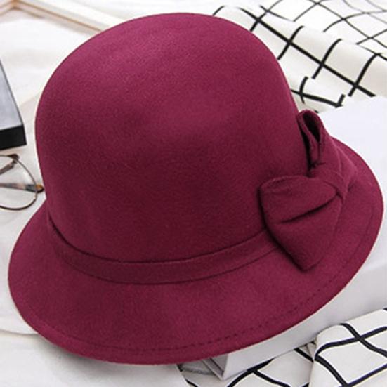 Jednobarevný klobouk s širokou krempou a kulatou kopulí, teplý vlněný klobouk pro ženy na podzim a zimu, elegantní dekorace mašlí, plstěný fedora klobouk pro každodenní nošení