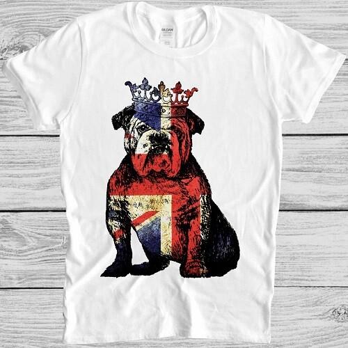Bulldog British T Shirt Dog Union Jack Flag England Crown King Gift Tee M138 XXL