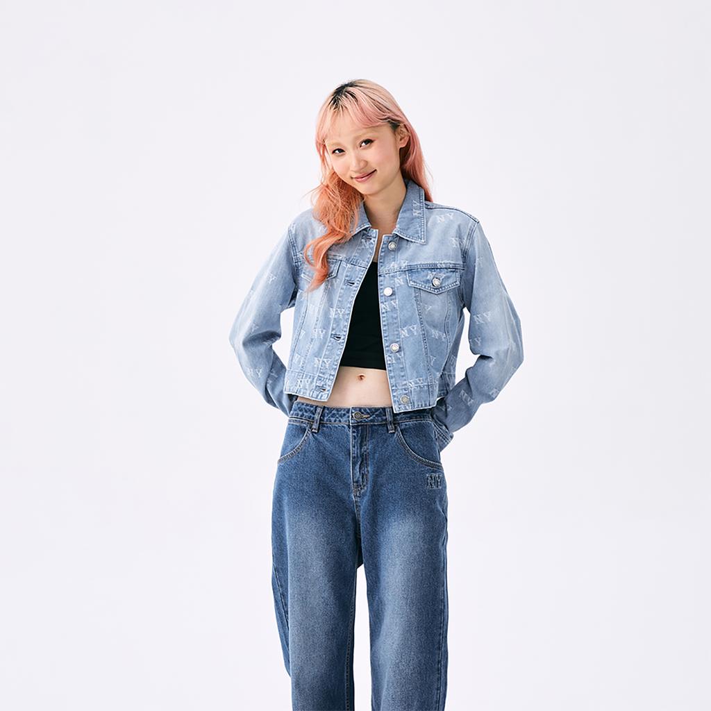 New MLB MONOGRAM Collection New York Yankees Denim Jacket Women's Light Blue 3FDKM0151-50BLL