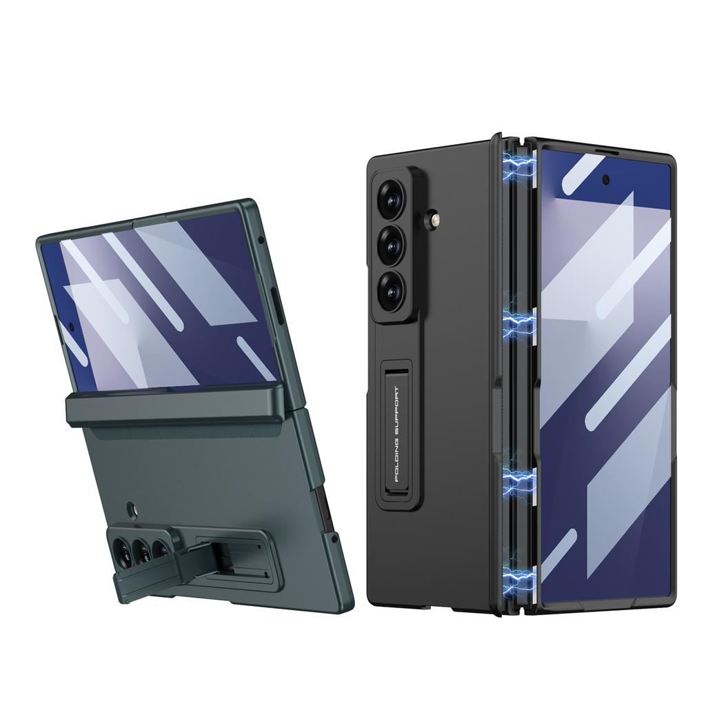 Magnetic Hinge Protective Case For Samsung Galaxy Z Fold 7 6 5 With Screen Glass Film Anti-fall Matte Stand Z Fold7 Fold6 Cover
