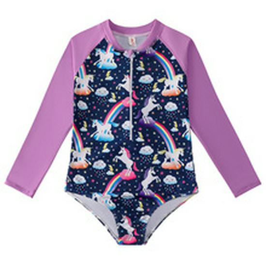 Girls' Long-Sleeve Mermaid One-Piece Swimsuit - Quick-Dry, Sun Protection