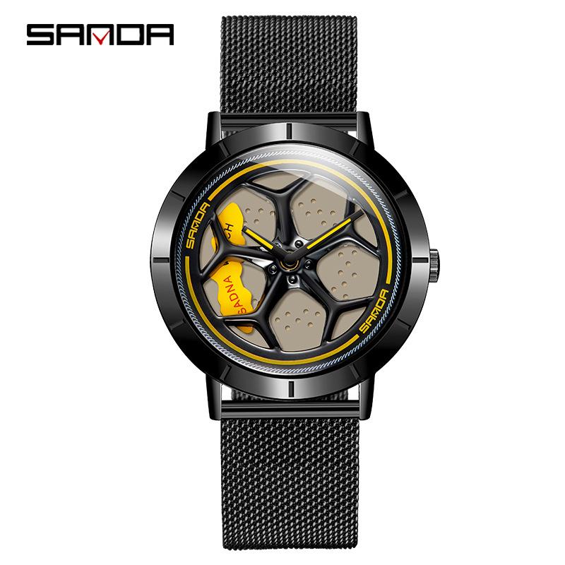 Sanda Men's Creative Rotating Quartz Wristwatch with Mesh Strap