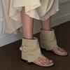 New 2025 Summer Women Sandals Boots Fashion Open Toe Flats Sheepskin  Retro High Top  Street Shoes Zapatos De Mujer