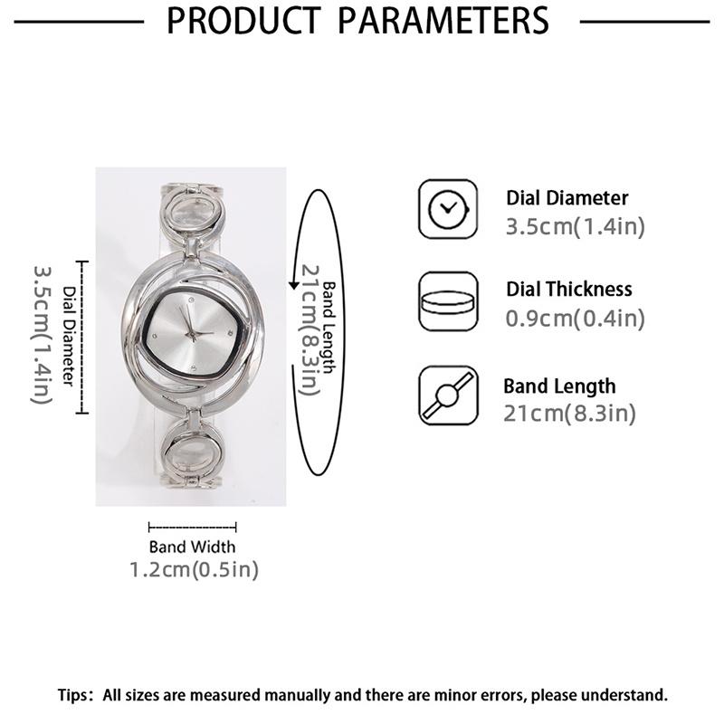 5PCS Fashion Luxury Silver Dial Flowing Rhinestone Quartz Watch Women's Square Pendant Necklace Earring Set for Girls