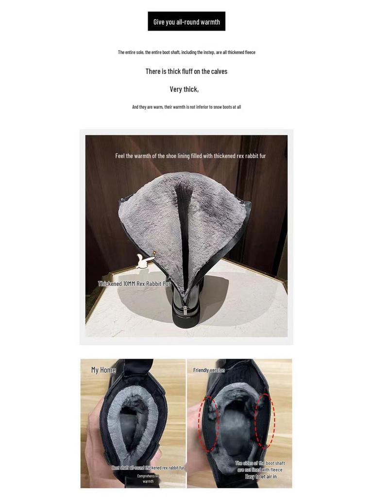 2025 Women's Over-the-Knee Leather and Fur Snow Boots, Plus Size, Fleece-Lined, Extra Wide, High-Leg