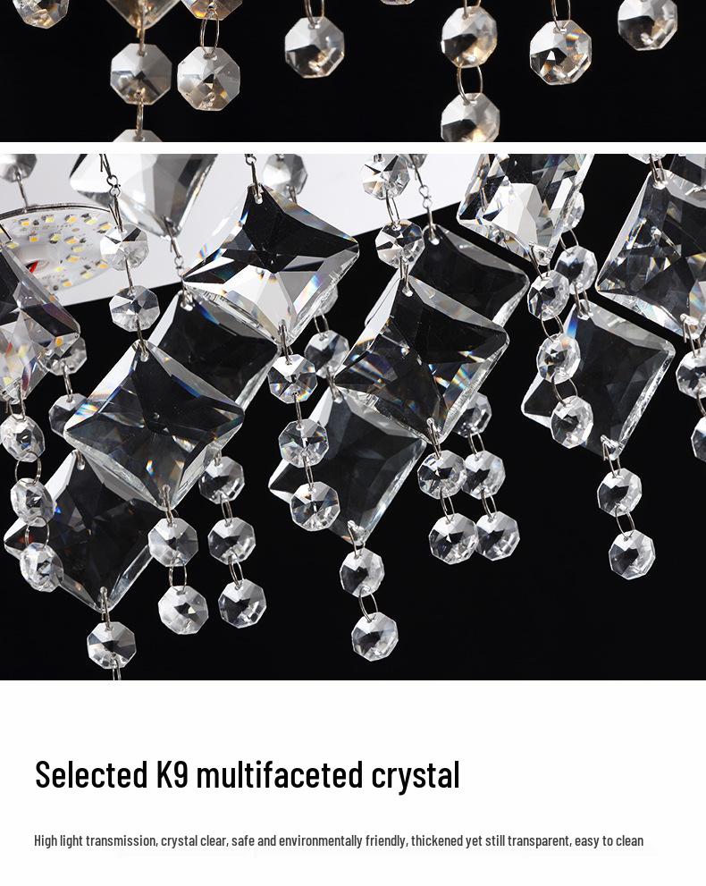 Luxurious French Crystal Ceiling Lamp - High-End Stainless Steel Round Fixture for Living Room or Master Bedroom.