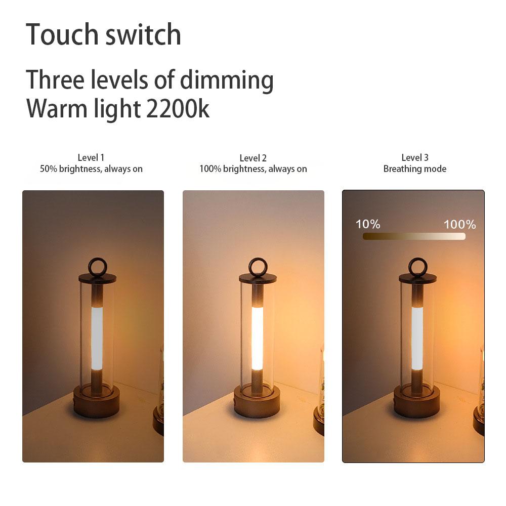 Touch Charging Desk Lamp LED Wireless Desk Lamp 3-speed Dimming Atmosphere Lamp for Camping Hotel Bedroom Decoration Night Light