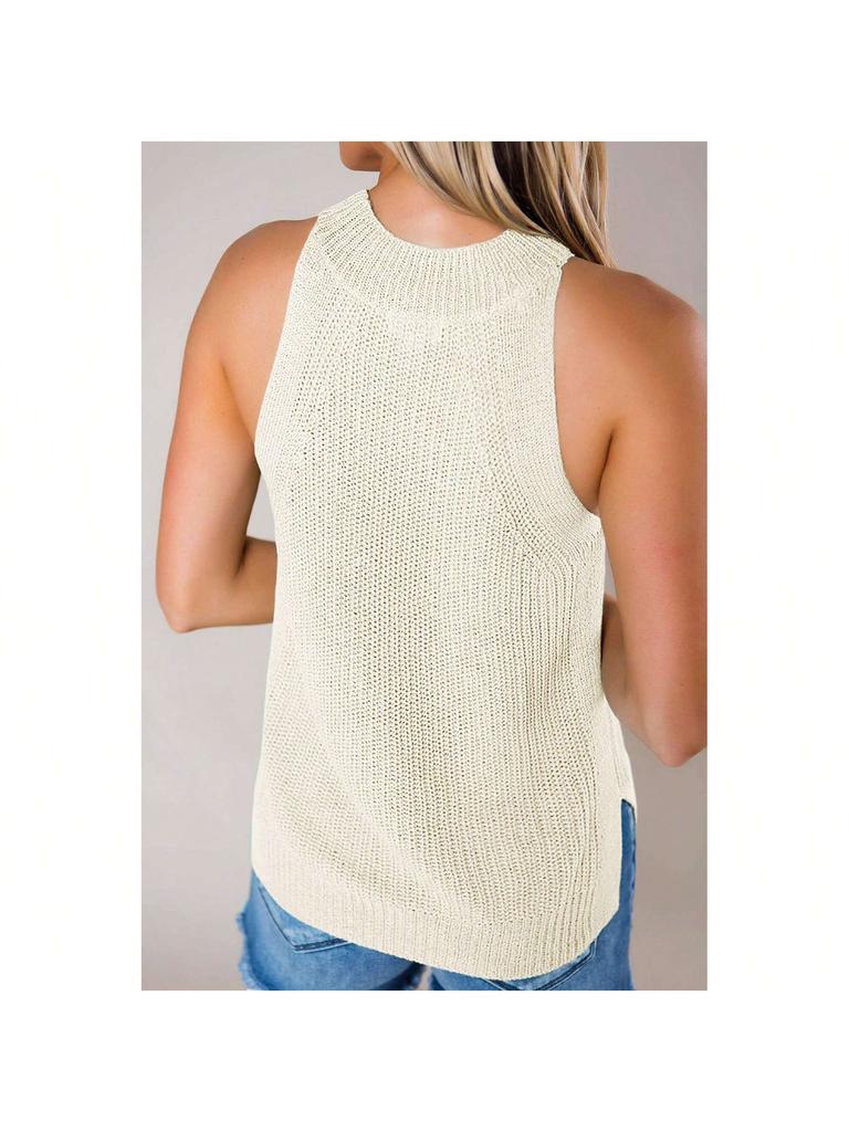 Women's Halter Tank Top Sleeveless Racerback Loose Knit Cami Sweater Vest