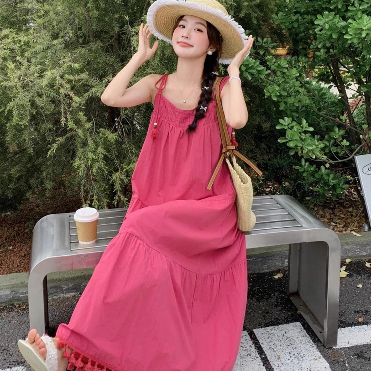 

Женский камисоль с кисточками цвета розовой розы большого размера - Яркое летнее отпускное платье S (Premium) розы красного