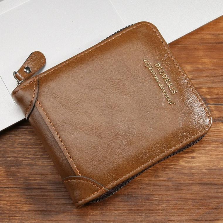 Luxury Men’s Wallet Leather Mens Purse Male 3 Flod  Zipper Money Clip Card Holders with Coin Pocket Rfid Wallets Gifts for Men Money Bag