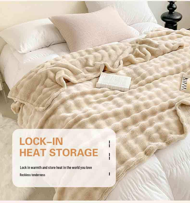 Luxurious Heavyweight Rabbit Fur Plush Blanket - Coral Fleece for Bed, Sofa, or Nap; Perfect for Winter.
