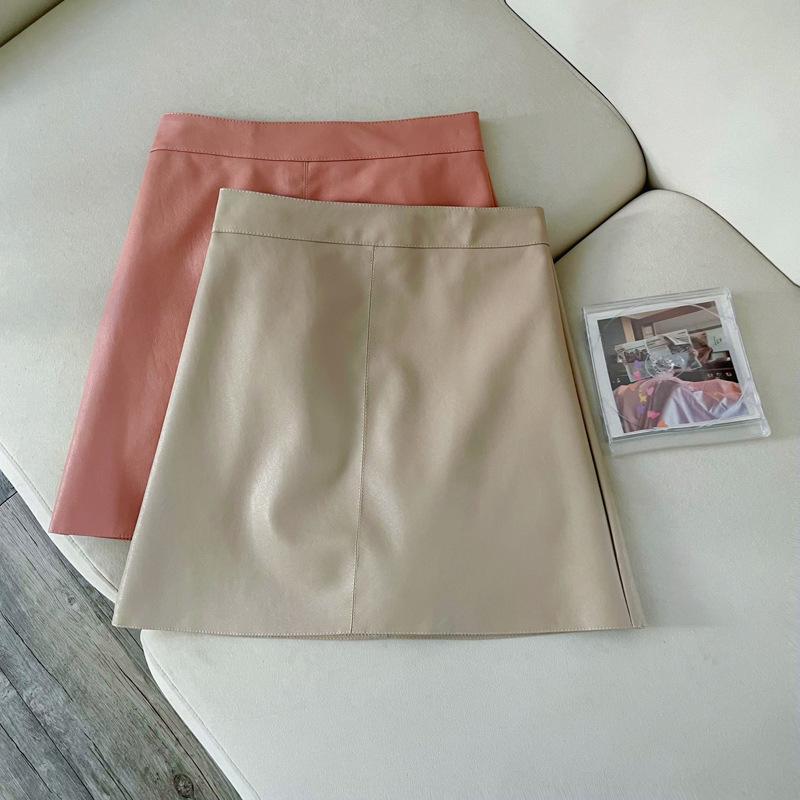 Women's Green PU Leather High Waist A-line Mini Skirt - Autumn/Winter Petite Fashion