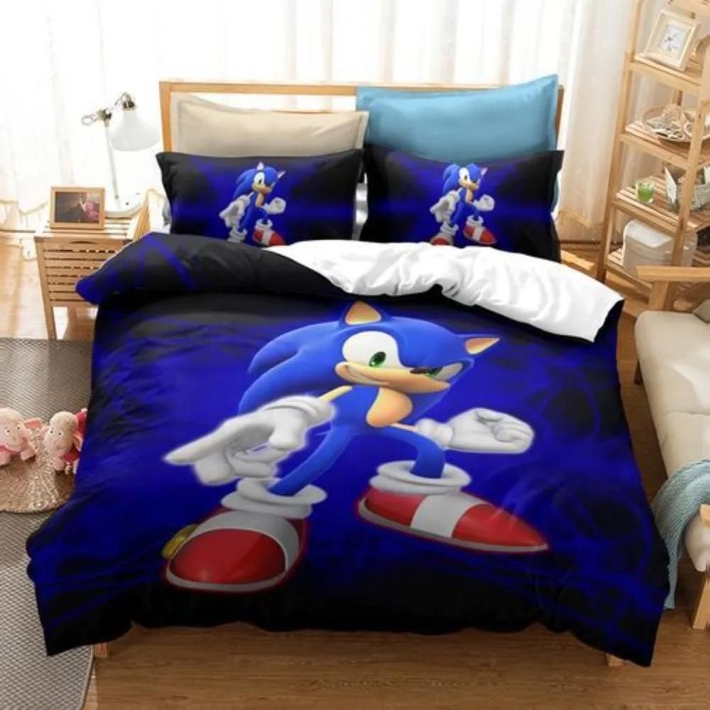 Anime The Movie Sonics Printing Bedding Set Anime Digital Cartoon Hedgehogs Duvet Cover Comforter Bed Youth Kids Girl Boys Gift