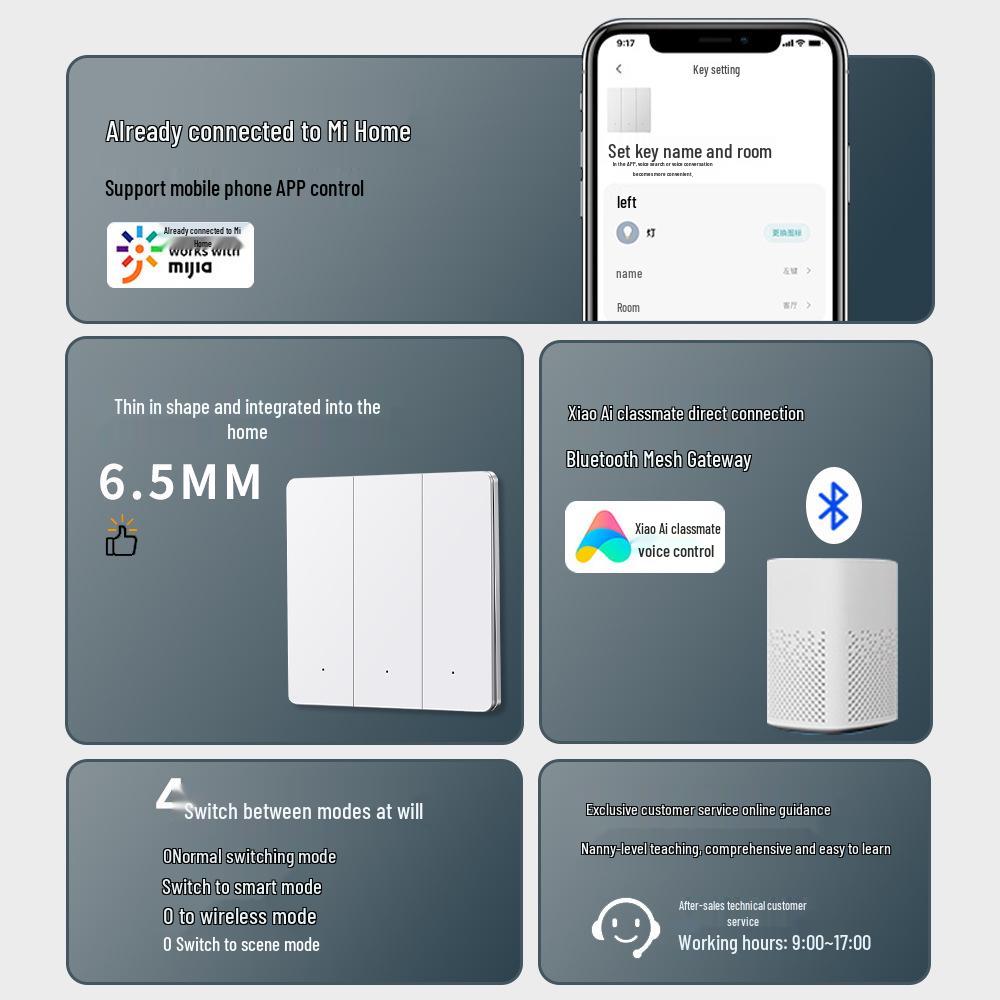 Ultra-Thin Smart Switch: Mijia App Control, Remote Timing, Bluetooth Mesh Compatible