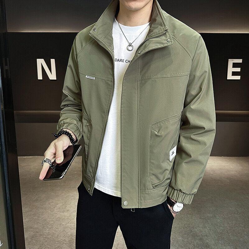 New Men's Jacket Spring and Autumn Casual Handsome Stand-up Collar Jacket Korean Style Versatile Simple Workwear Trendy Jacket Men