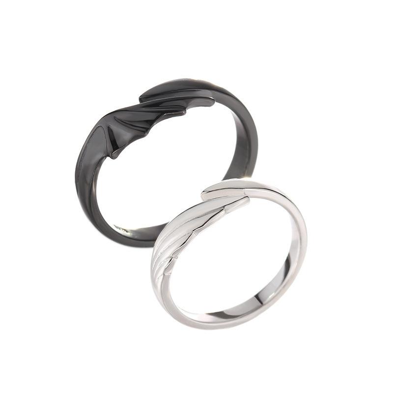 ZAKOL Hip Hop Angel and Devil Couple Rings Men Women Korean Simple Black White Student Gift Zircon for Engagement Accessary