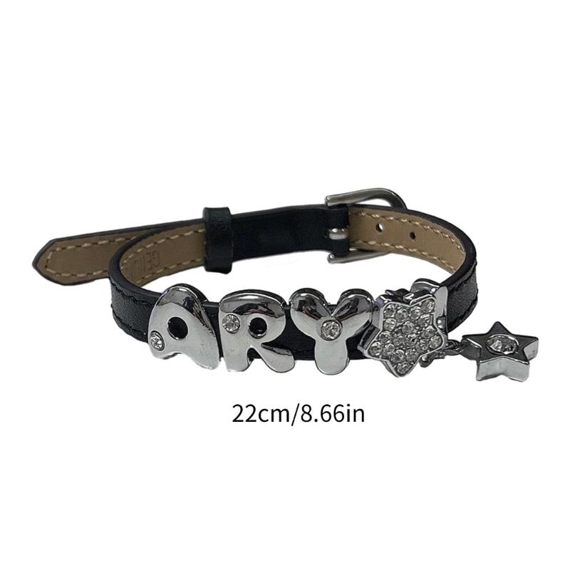 Subkulturní kožené nastavitelné náramky Jednoduché retro dopaminové náramky Všestranné s diamanty Hvězda Písmeno Široké náramky
