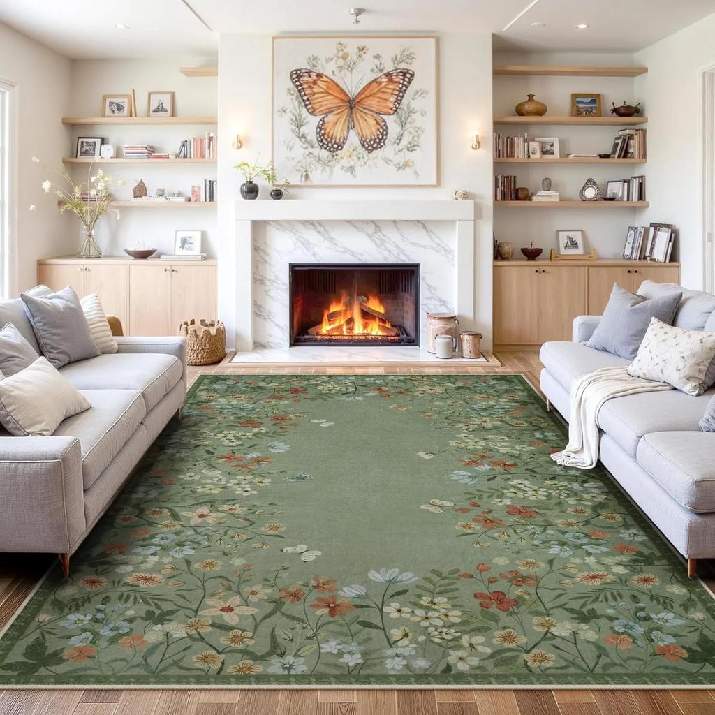 Living Room Carpet Floral Pattern Machine Washable Easy To Fold Rug Bedroom Bedside Mat Large Area Home Decoration Floor Mats