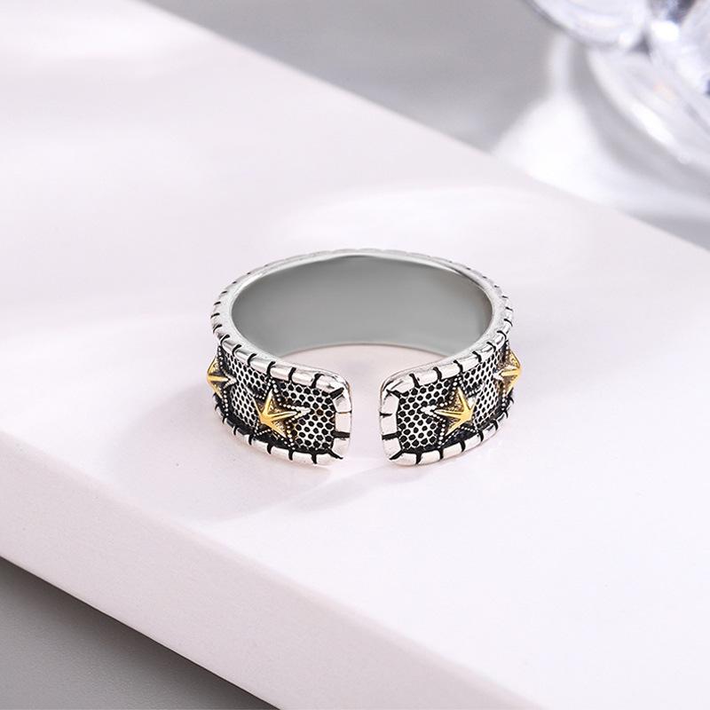 Unisex Dark Split Star Open Ring – European & American Style with Five-Point Star Design