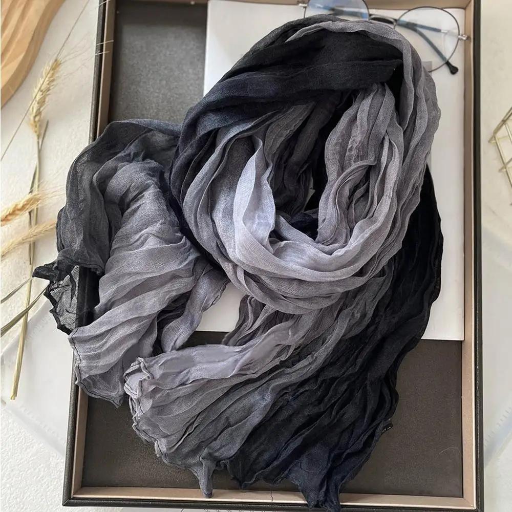 180x90cm Scarf Cotton Hemp Gradient Blue Autumn Winter Korean Versatile Printed Women Long Soft Fashionable Trend Fold Shawl DIY