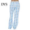 Loose Leg Women Trousers Long Pants Elastic Drawstring Waist Wide Casual Checked Pattern for Sporty Style Fit Home Versatile Leisure