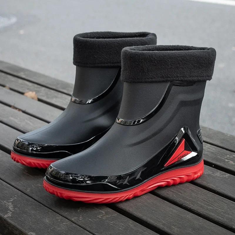 Men Waterproof Anti Slip Rain Boots Rubber Outdoor Fishing Warm Winter Shoes
